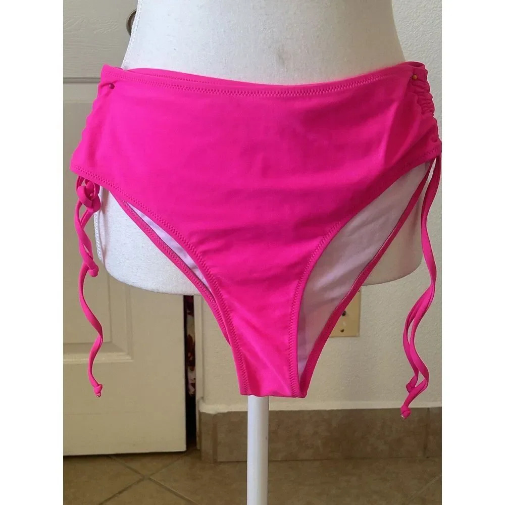 Beachsissi Bikini Bottom Women's Medium Pink Stretch Side Tie Cheeky Beachwear